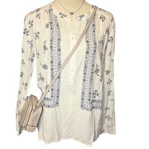 LOFT Floral Loose Top Pullover Henley with Buttons size M